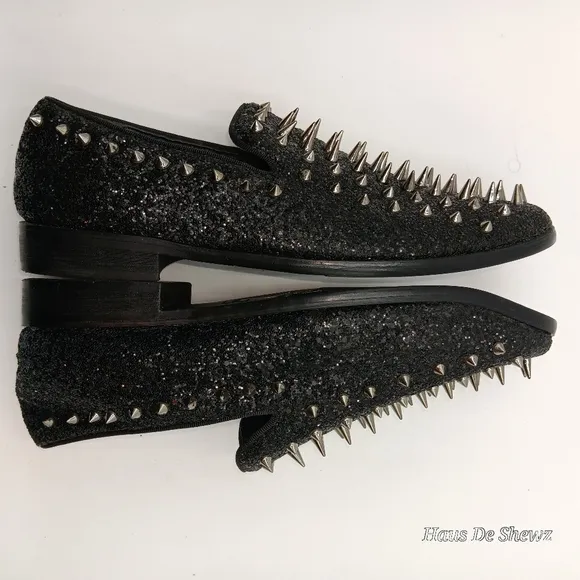 Alberto F. Men's Vintage Spike Dress Loafers Slip On Shoes Tuxedo Black