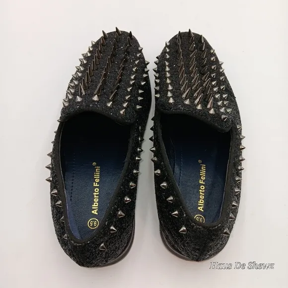 Alberto F. Men's Vintage Spike Dress Loafers Slip On Shoes Tuxedo Black