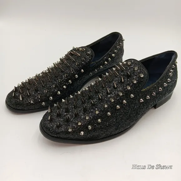 Alberto F. Men's Vintage Spike Dress Loafers Slip On Shoes Tuxedo Black
