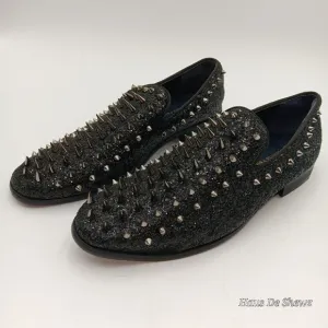 Alberto F. Men's Vintage Spike Dress Loafers Slip On Shoes Tuxedo Black