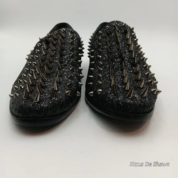 Alberto F. Men's Vintage Spike Dress Loafers Slip On Shoes Tuxedo Black