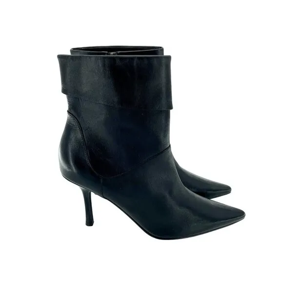 Aldo Boots Leather Ankle Booties Black Pointed Toe Leather Heels SZ 7 New