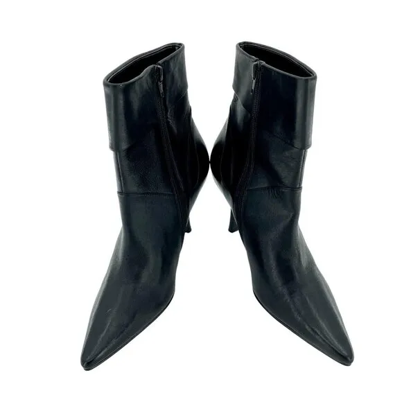 Aldo Boots Leather Ankle Booties Black Pointed Toe Leather Heels SZ 7 New