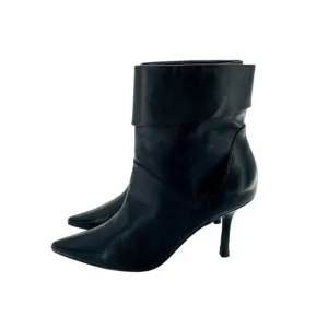 Aldo Boots Leather Ankle Booties Black Pointed Toe Leather Heels SZ 7 New