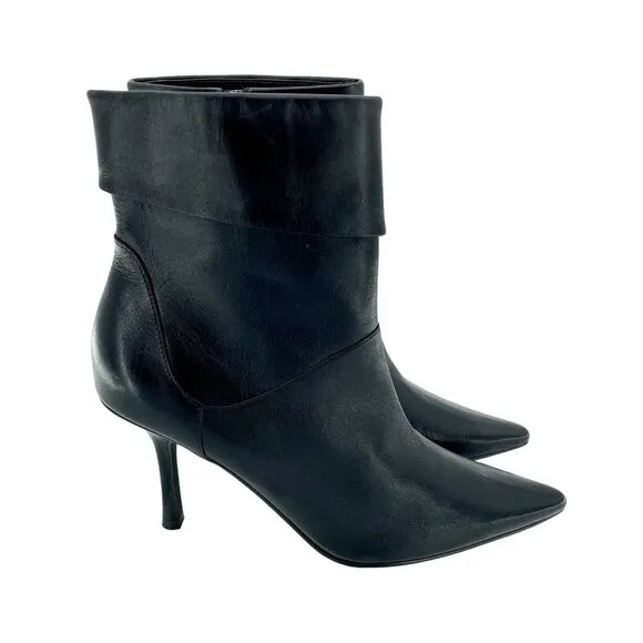 Aldo Boots Leather Ankle Booties Black Pointed Toe Leather Heels SZ 7 New