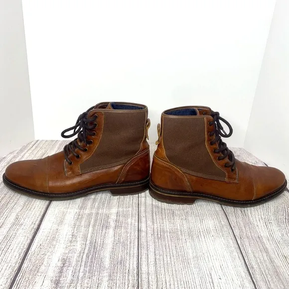 ALDO BOOTS Men's 11M Ankle Cognac Brown Leather Shoes Military Lace-up Urban
