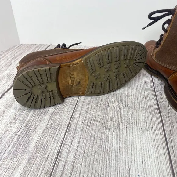 ALDO BOOTS Men's 11M Ankle Cognac Brown Leather Shoes Military Lace-up Urban