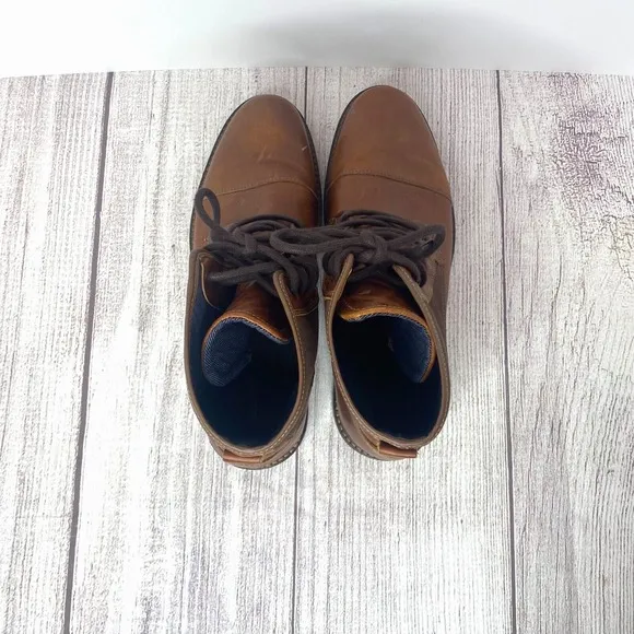 ALDO BOOTS Men's 11M Ankle Cognac Brown Leather Shoes Military Lace-up Urban