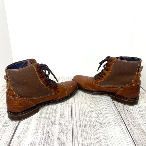 ALDO BOOTS Men's 11M Ankle Cognac Brown Leather Shoes Military Lace-up Urban