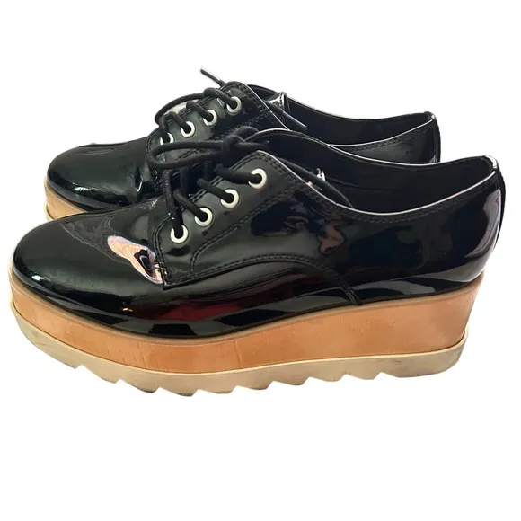 Aldo retro oxford platforms black patent leather lace up platform shoes  sz 7