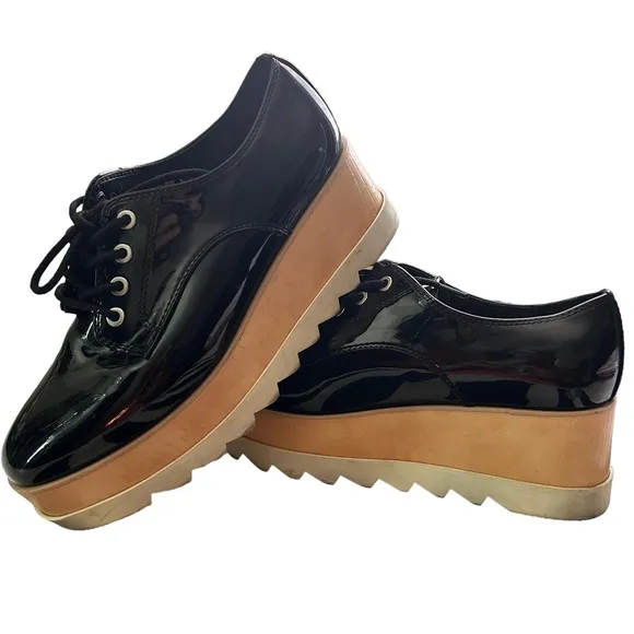 Aldo retro oxford platforms black patent leather lace up platform shoes  sz 7