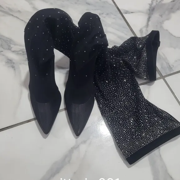 Aldo Sparkling Black Thigh-High Stiletto Boots