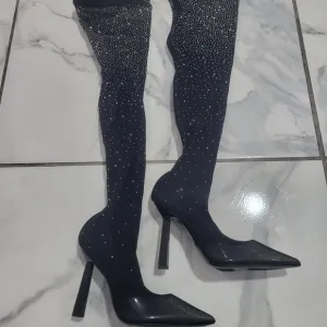 Aldo Sparkling Black Thigh-High Stiletto Boots