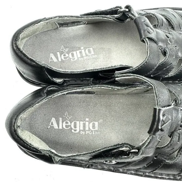 Alegria 36 Shoes Pesca Fisherman Black Leather Slip On Comfort Womens