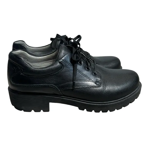 ALEGRIA y2k Cheryl Derby Black Leather lug sole chunky heel US size 9.5-10