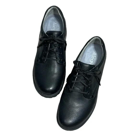 ALEGRIA y2k Cheryl Derby Black Leather lug sole chunky heel US size 9.5-10