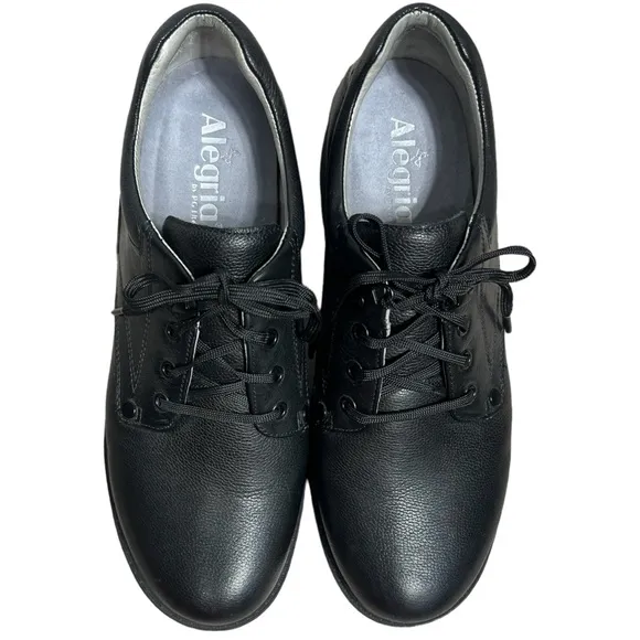 ALEGRIA y2k Cheryl Derby Black Leather lug sole chunky heel US size 9.5-10