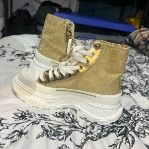 Alexander McQueen Gold and White Platform Boots