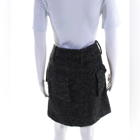 Alexander Wang Black Wool Tweed Snap Front Skirt - Size 8