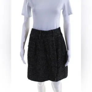 Alexander Wang Black Wool Tweed Snap Front Skirt - Size 8