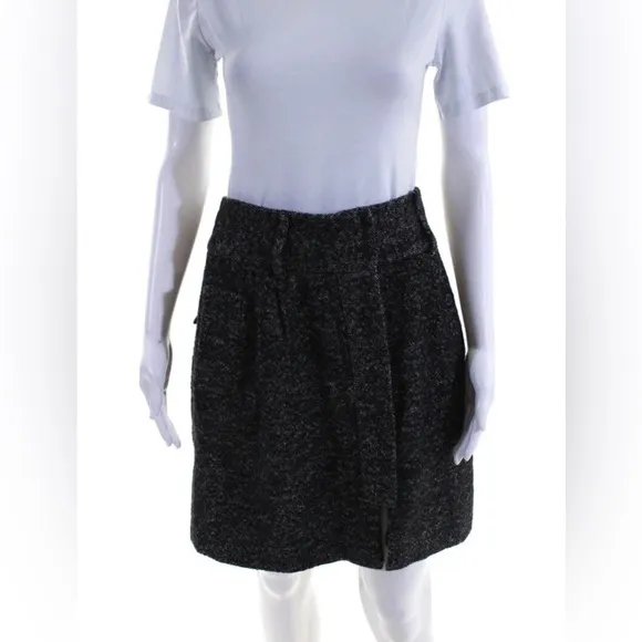 Alexander Wang Black Wool Tweed Snap Front Skirt - Size 8