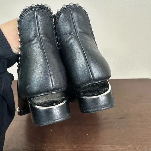 Alexander Wang Kori Cutout Studded Black Leather Ankle Boots Womens 36.5