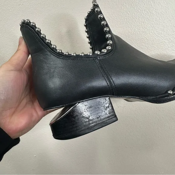 Alexander Wang Kori Cutout Studded Black Leather Ankle Boots Womens 36.5