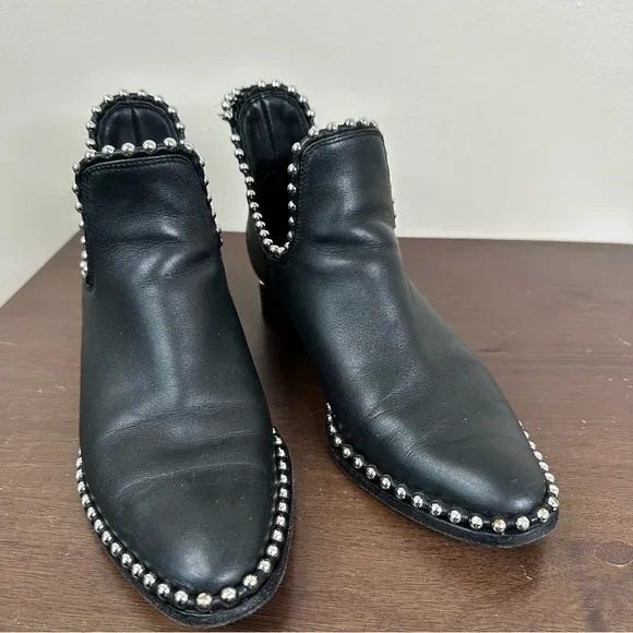 Alexander Wang Kori Cutout Studded Black Leather Ankle Boots Womens 36.5
