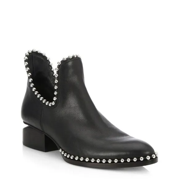 Alexander Wang Kori Cutout Studded Black Leather Ankle Boots Womens 36.5