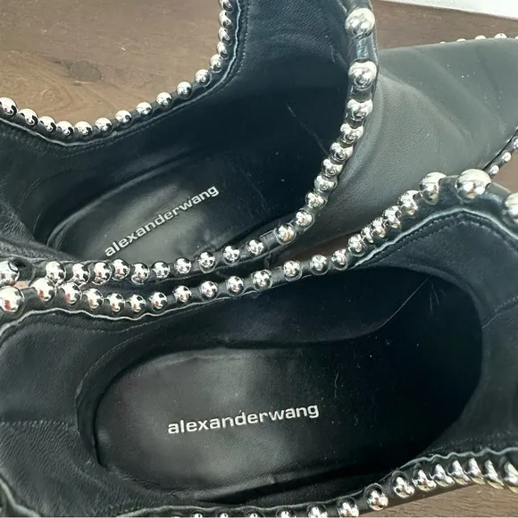 Alexander Wang Kori Cutout Studded Black Leather Ankle Boots Womens 36.5