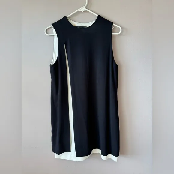Alexander Wang Women’s Black and White Layered Crepe Dress Size 2‎