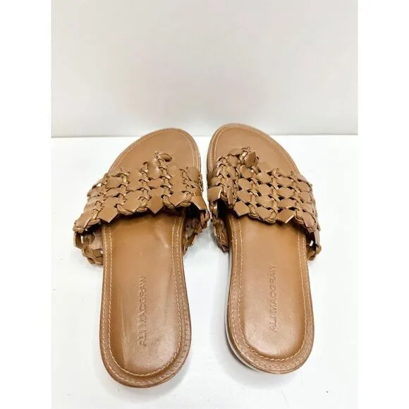 ALI MACGRAW Sandals Womens Size 8 Leather Wren Woven Slip On Shoes