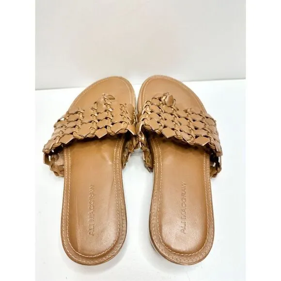 ALI MACGRAW Sandals Womens Size 8 Leather Wren Woven Slip On Shoes