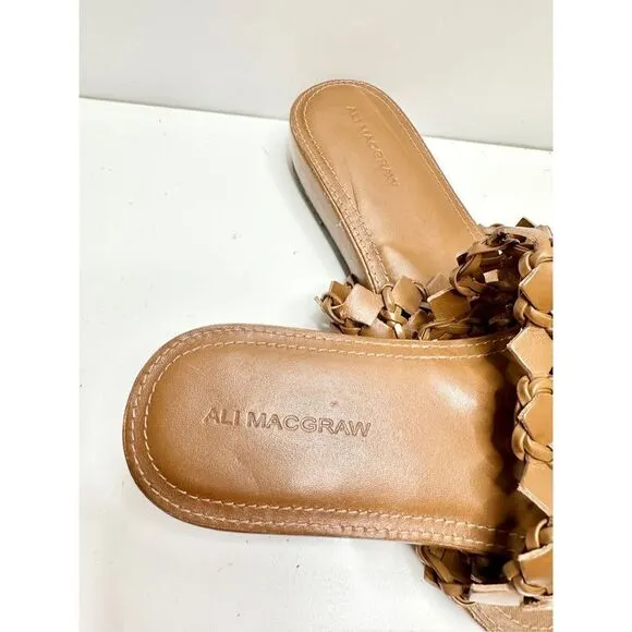 ALI MACGRAW Sandals Womens Size 8 Leather Wren Woven Slip On Shoes
