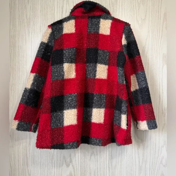Ali Miles Red/BLACK/CREAM Check Plaid BOUCLE 3-Button Swing Jacket Size M NWOT