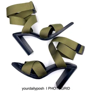 Alias Mae army moss green nylon Soli heeled sandal pumps EU 37