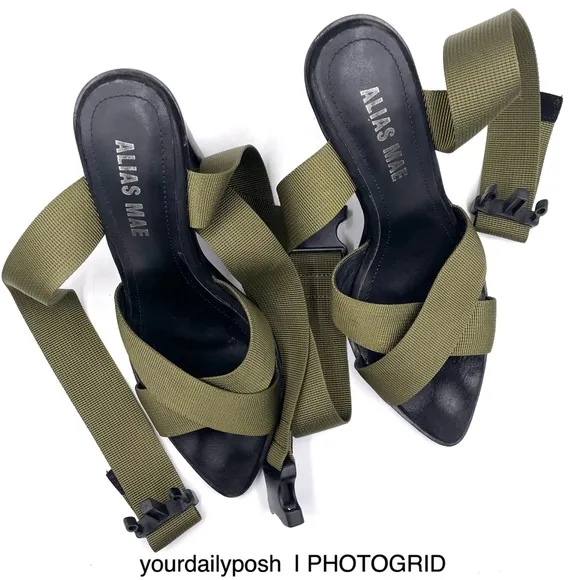 Alias Mae army moss green nylon Soli heeled sandal pumps EU 37