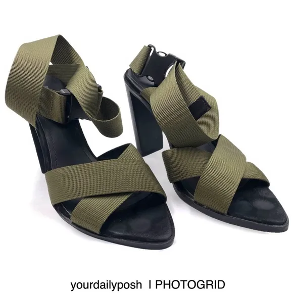 Alias Mae army moss green nylon Soli heeled sandal pumps EU 37