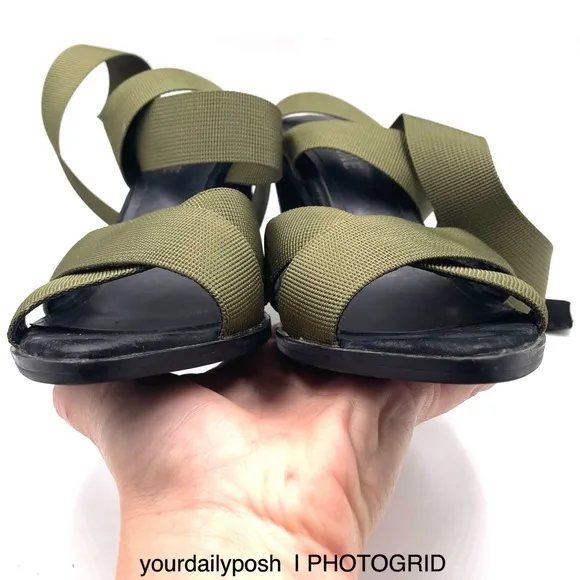 Alias Mae army moss green nylon Soli heeled sandal pumps EU 37