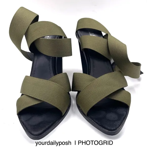 Alias Mae army moss green nylon Soli heeled sandal pumps EU 37