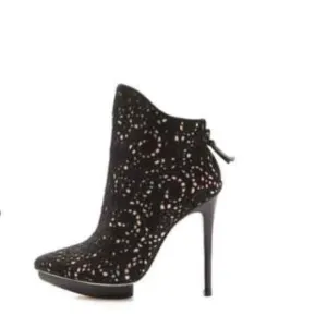 Alice Olivia Black Lace Calf Hair Stiletto Ankle Boots