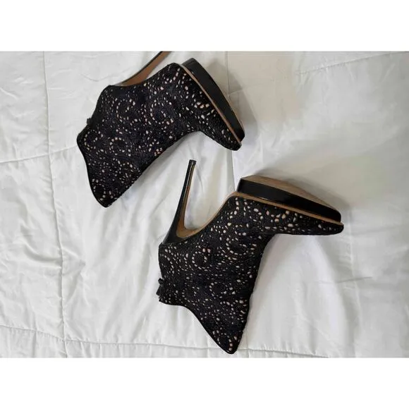 Alice Olivia Black Lace Calf Hair Stiletto Ankle Boots