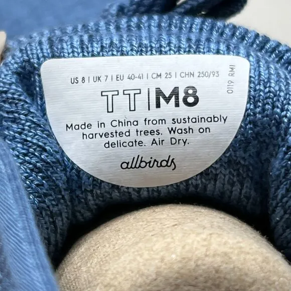 Allbirds Tree Topper Blue Mesh Casual High Top Sneakers Shoes Men's US 8 NWB