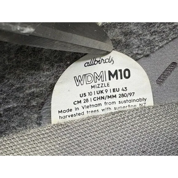 Allbirds WDM Wool Dasher Mizzles Men's Sneakers Shoes Size 10 Merino Wool