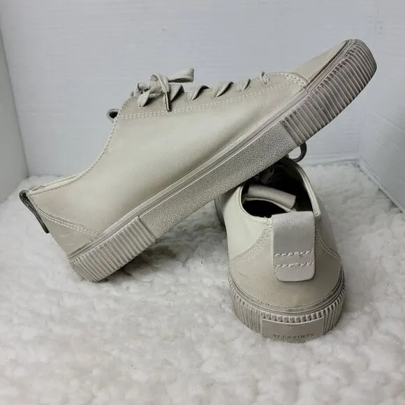 AllSaints “Base Low Top” Mens Sneaker Size 10 Beige Leather Trainer Shoes