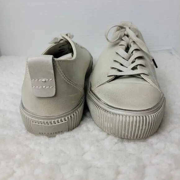 AllSaints “Base Low Top” Mens Sneaker Size 10 Beige Leather Trainer Shoes