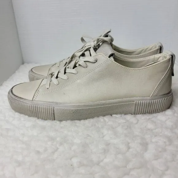 AllSaints “Base Low Top” Mens Sneaker Size 10 Beige Leather Trainer Shoes
