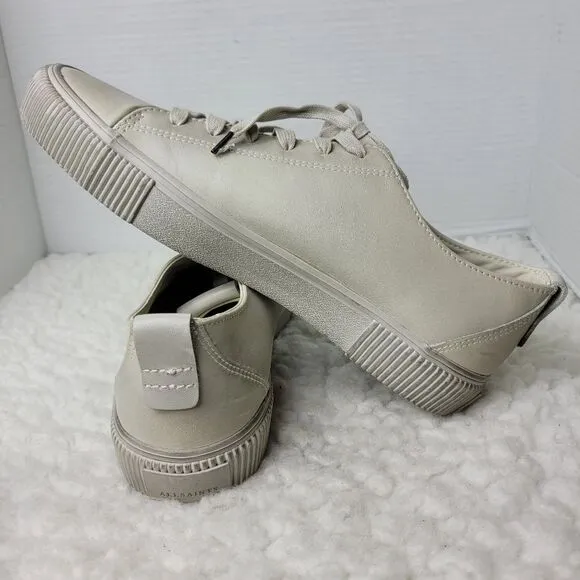 AllSaints “Base Low Top” Mens Sneaker Size 10 Beige Leather Trainer Shoes