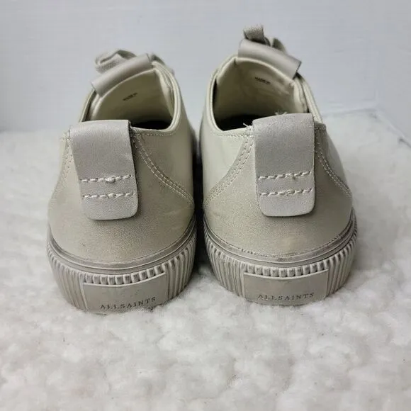 AllSaints “Base Low Top” Mens Sneaker Size 10 Beige Leather Trainer Shoes