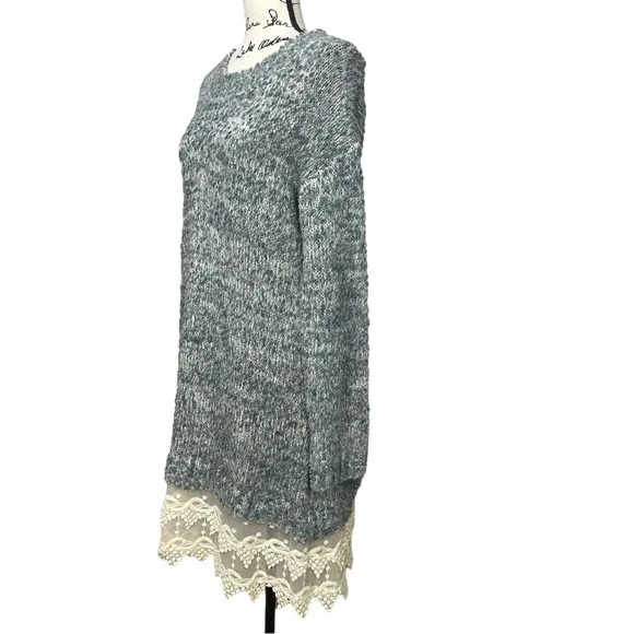 ALTAR’D State Boho Sweater Dress with Lace Hem Green and Cream Size M/L NWT